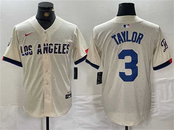 Mens Los Angeles Dodgers #3 Chris Taylor Cream Stitched Baseball Jersey